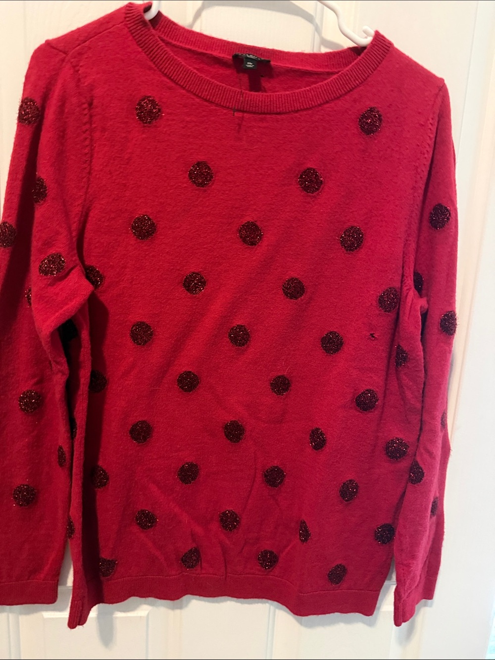 Talbots Women’s Red Crewneck Sweater with Glitter Dot Accents